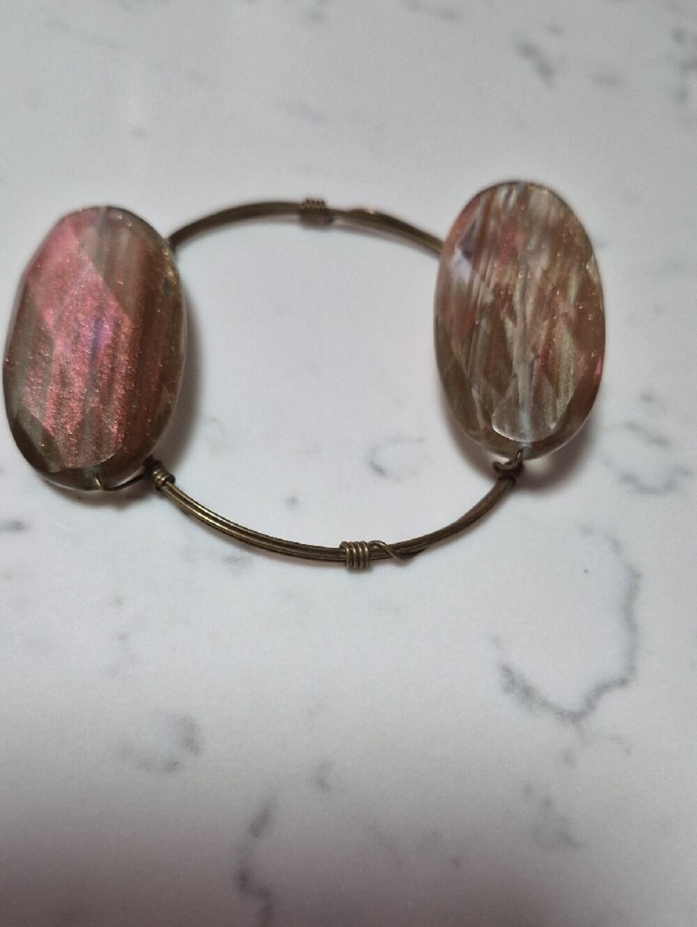 Pink Shimmer Oval Stone Bangle Bracelet - Women Jewelry